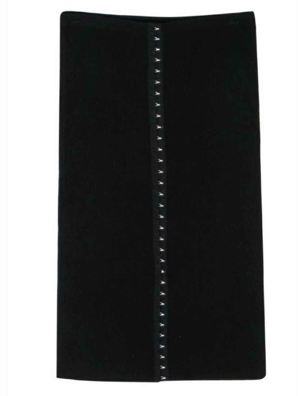 Intermix Ribbed Knit Midi Skirt Fitted Classic Black Hook Front Sz P/XS